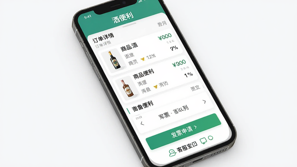 �Ʊ��� App ��������ҳ�棬����Ϊ�ֻ���Ļ������չʾ��Ʒ�嵥�뷢Ʊ���밴ť���Ű���������������Լ��ϸ�ڰ����۸���ϸ��ͷ���ڣ����ʸɾ����޶���Ԫ�أ�ͼƬ�����ְ������Ʊ�����