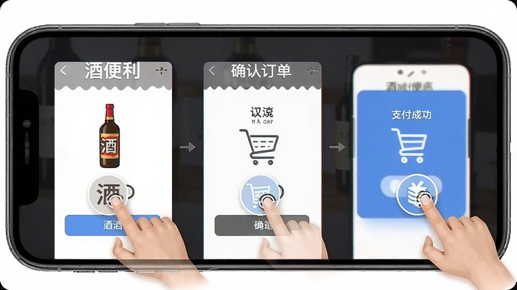 �Ʊ��� App ���������ͼ������Ϊ�ֻ���Ļ������չʾ�µ����̲��裬�Ű����������Ϊѡ�ơ�ȷ�϶�����֧���ɹ������̳��࣬ϸ�ڰ�����ָ���ͼ�꣬���ʸɾ����޶���Ԫ�أ�ͼƬ�����ְ������Ʊ�����