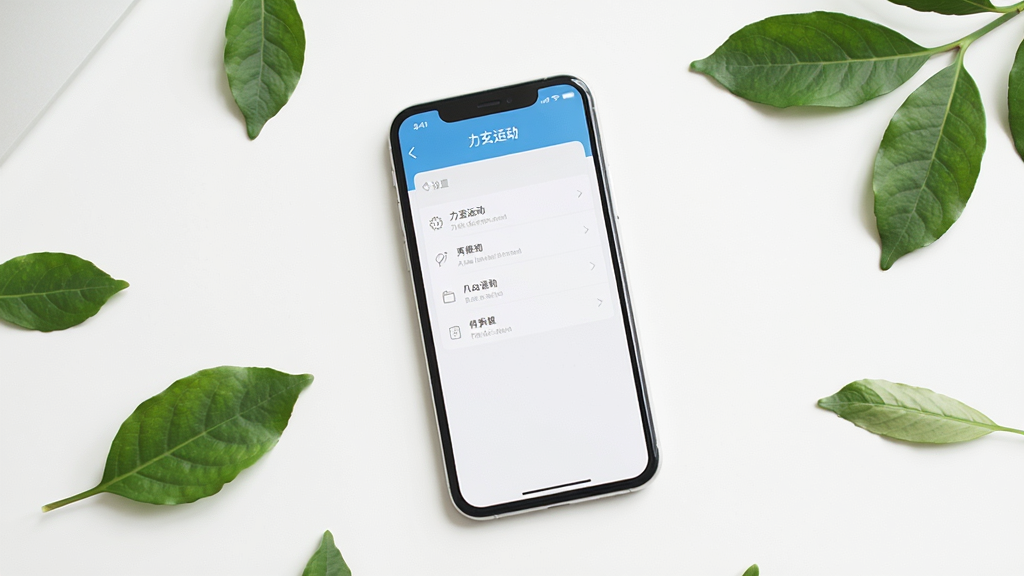 �����˶� App �޹����ˬ����չʾ�����������ֻ���Ļ��ʾ�������˶�������ҳ�棬����ɾ�ֻ�м�������ѡ������Ǵ���ɫ���棬�ֻ���Χɢ���ż�Ƭ��Ҷ�����ּ��򣬷��������Ȼ��ϸ�ڸɾ����䣬����ͨ͸���޶���Ԫ��