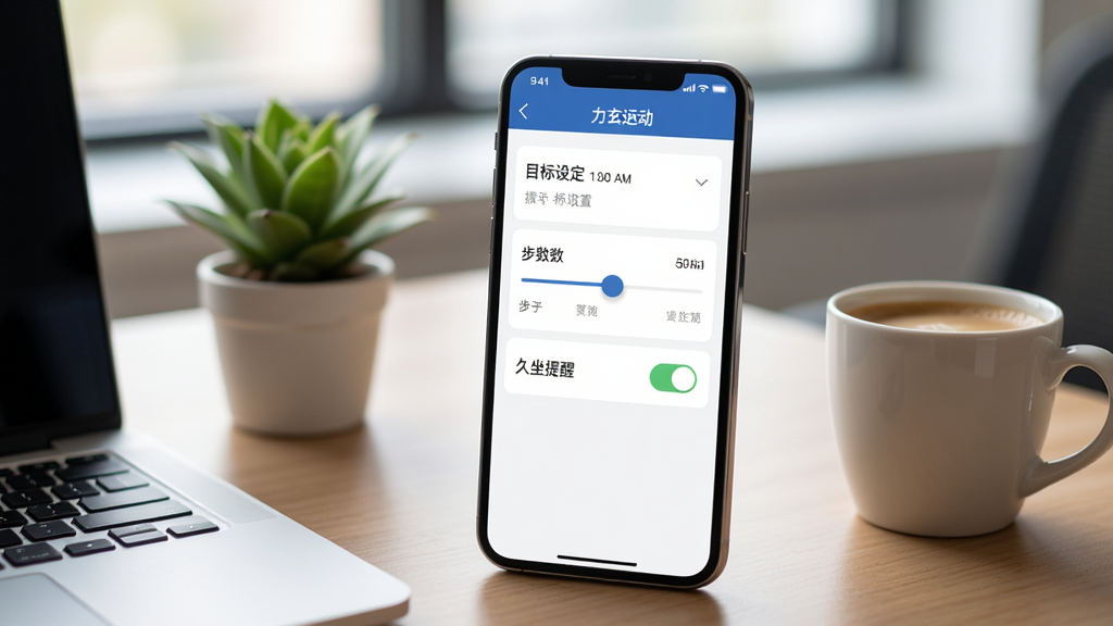 �����˶� App Ŀ���趨���棬�ֻ���Ļ��ʾ�������˶���Ŀ������ҳ�棬�в���Ŀ�껬��;������ѿ��أ������ǰ칫��������������һ��С��ֲ��һ�����ȣ��������ֻ�Ϊ���壬�������칫�磬ϸ����ʵ��������ͣ��޶���Ԫ��