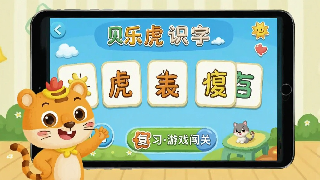 贝乐虎识字 字卡复习和游戏闯关界面