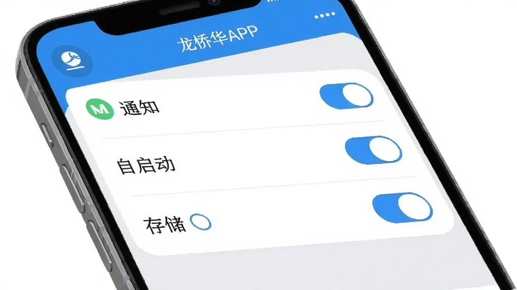 龙侨华APP权限设置界面截图示意图,主体为手机屏幕显示应用权限管理页面,布局中列出通知、自启动、存储等权限开关,风格简洁清晰,色彩以蓝白灰为主,细节干净,画质高清,无多余元素。