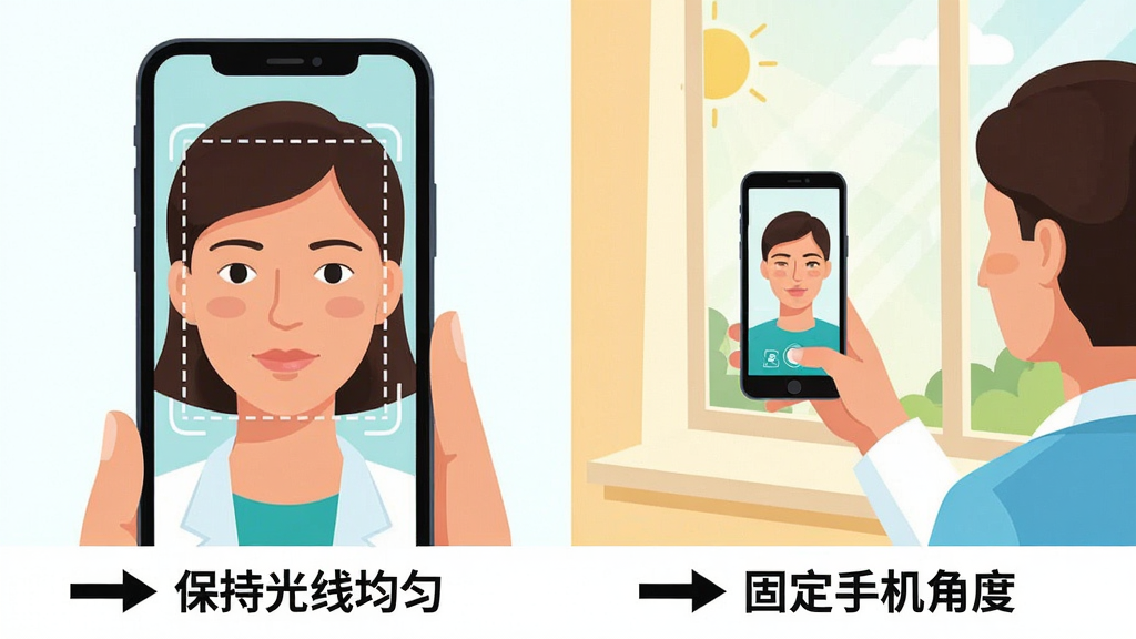 Dr����ҽ��Ӧ�ó����ʹ�ý̳�ʾ��ͼ�������Ϊ���������֣����չʾ��ν��沿��׼�ֻ���Ļ�ϵ������������ұ�չʾ�ڹ��߳���Ĵ���ʹ���ֻ������ƣ�ͼƬ�·��м��ļ�ͷ�����ֱ�ע�����ֹ��߾��ȡ��͡��̶��ֻ��Ƕȡ���������Ϊ��ƽ���廭��ɫ�����죬���ʸɾ��޶���Ԫ��