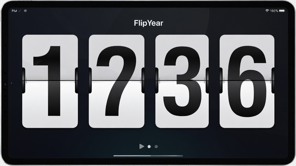 һ�� FlipYear Ӧ��ȫ��ģʽ��ƽ����������е�ͼƬ��ƽ�������ã���Ļ����ʾ�޴�ķ�ҳʱ�����֣���������ɫ���䣬����ɾ����࣬��񼫼��ִ���ϸ�����������ʸɾ��޶���Ԫ��