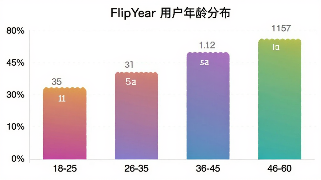 һ�� FlipYear �û�����ֲ���״ͼ������Ϊ�����18-25��26-35��36-45��46-60������Ϊ�ٷֱȣ���״��ɫΪ����ɫ��ͼ������Ϊ FlipYear �û�����ֲ������������ִ����������������ʸɾ��޶���Ԫ��