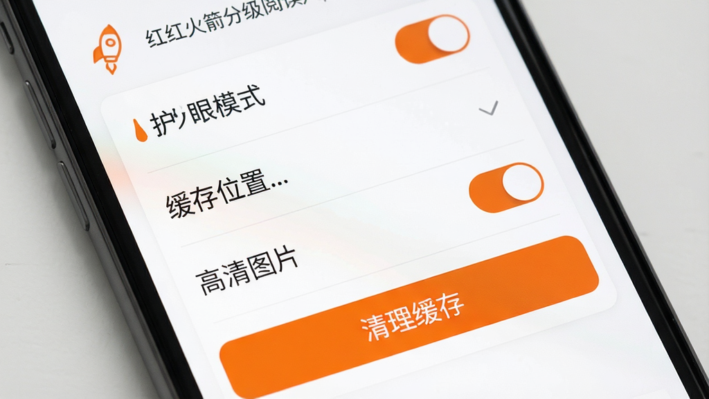 �����ּ��Ķ�App���ý���չʾ���ֻ���Ļ��ʾ����ѡ���б�����������ģʽ���ء�����λ��ѡ�񡢸���ͼƬ���ء��������水ť�ȣ��������࣬��ɫΪ��ɫ���������ɫͼ�꣬���ʸɾ��������޶���Ԫ��