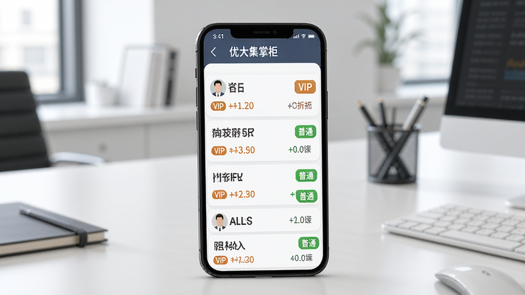�Ŵ��ƹ� �ͻ��������棬�ֻ���Ļ����ʾ�ſͻ��б���ÿ���ͻ������Ա��в�ͬ��ɫ�ı�ǩ�硰VIP���͡���ͨ�����·��ж�Ӧ���ۿ���Ϣ�������Ǽ��İ칫�����棬����ִ����񣬻��ʸɾ����޶���Ԫ�ء�