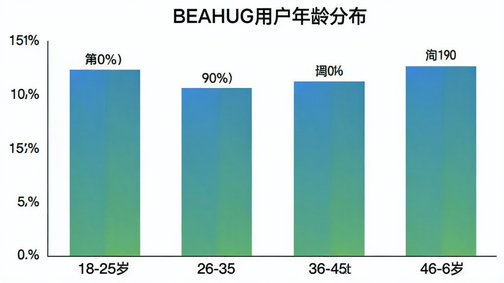 һ��BEAHUG�û�����ֲ���״ͼ�������ע�����18-25�ꡢ26-35�ꡢ36-45�ꡢ46-60�꣬�����ע�û�ռ�Ȱٷֱȣ���״ͼ��ɫ�������̽��䣬ͼ������ΪBEAHUG�û�����ֲ��������ɾ���ɫ�����ݱ�ǩ�����ɼ������������