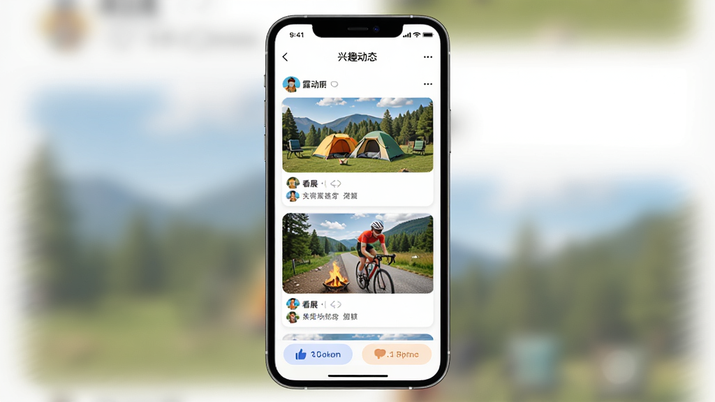 �д�App��Ȥ��̬ҳ�棬�ֻ���Ļ��ʾ�ٲ�����Ƭ����Ƭ�����û�������¶Ӫ����չ��������Ƭ�������������ײ��е��޺����۰�ť���������£���ɫ���õ��������ͣ��ɾ��޶���Ԫ�أ����廭��