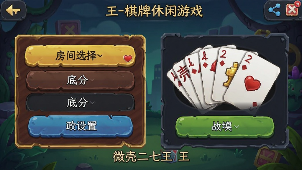 微壳二七王-棋牌休闲游戏 房间选择与底分设置界面