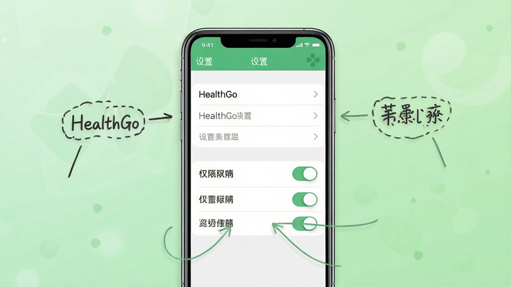 HealthGo���ֲ���ָ�����棬�����������ֻ���Ļ��ʾ���ò˵���Ȩ�޿��أ���ע