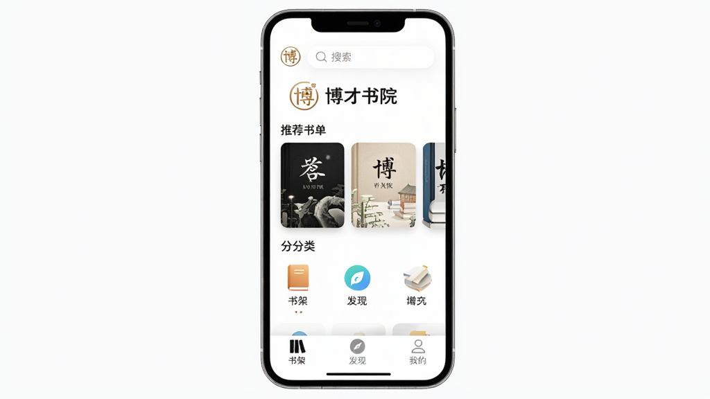 һ����Ϊ������Ժ���ֻ�Ӧ��������չʾ���������ֻ���Ļ����Ļ����ʾ������Ժ��LOGO�����ƣ�����Ϊ�������������м����Ƽ��鵥��Ƭ�ͷ��ർ��ͼ�꣬�ײ�����ܡ����֡��ҵ�����ѡ����Ű��������࣬����ִ���Լ��ϸ��Բ�󣬻��ʸ���ɾ��޶���Ԫ��