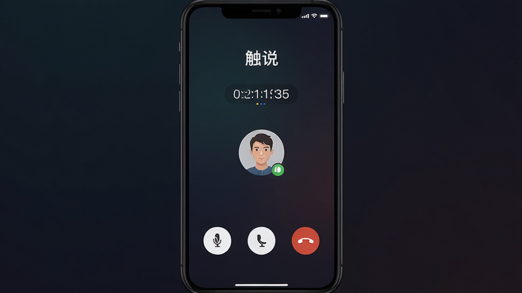 一张展示语音通话界面的手机截图,画面中央是