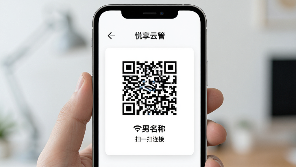 һ�š������ƹܡ�����WiFi��ά����������ͼƬ����Ļ������һ�������Ķ�ά�룬�·���ʾWiFi���ƺ͡�ɨһɨ���ӡ�������ʾ������Ϊ��ɫ��Ƭʽ��ƣ����ɾ���Լ�������������޶���Ԫ��