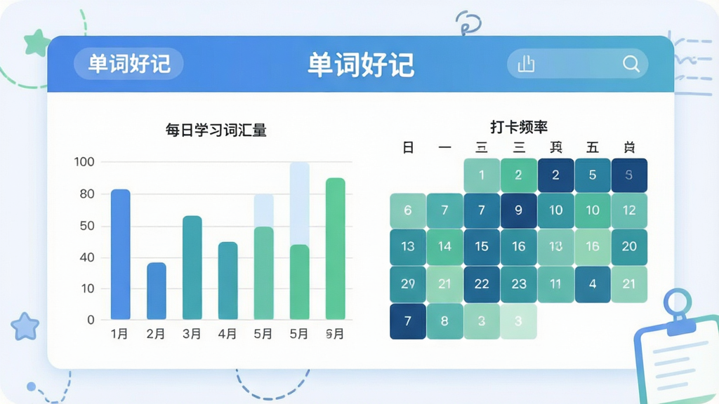 һ��չʾѧϰ����ͳ��ҳ��Ĳ廭�����������ǡ����ʺüǡ���ͳ�ƽ��棬������״ͼ����������ͼ����״ͼ��ʾÿ��ѧϰ�ʻ���������ͼ����ǳ��ɫ��ʾ��Ƶ�ʣ���������������ִ���ƽ��ɫ������ɫ����ɫΪ����ϸ��Բ�󣬻��ʸɾ��޶���Ԫ��