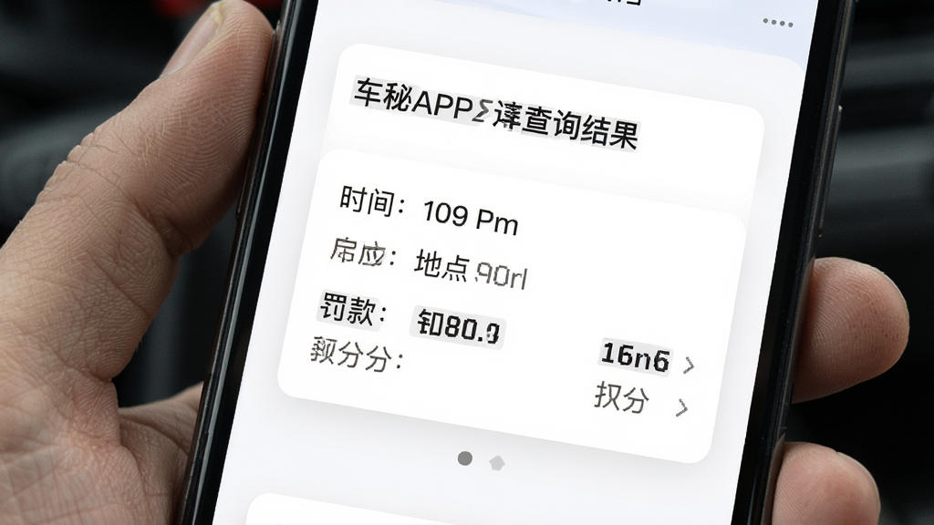 ����APPΥ�²�ѯ���ҳ�棬�ֻ���Ļ��ʾһ��Υ�¼�¼���飬����ʱ�䡢�ص㡢������Ϳ۷���Ϣ�������ǰ�ɫ��Ƭʽ��ƣ������ˬֱ�ۣ����ʸɾ��޶���Ԫ��