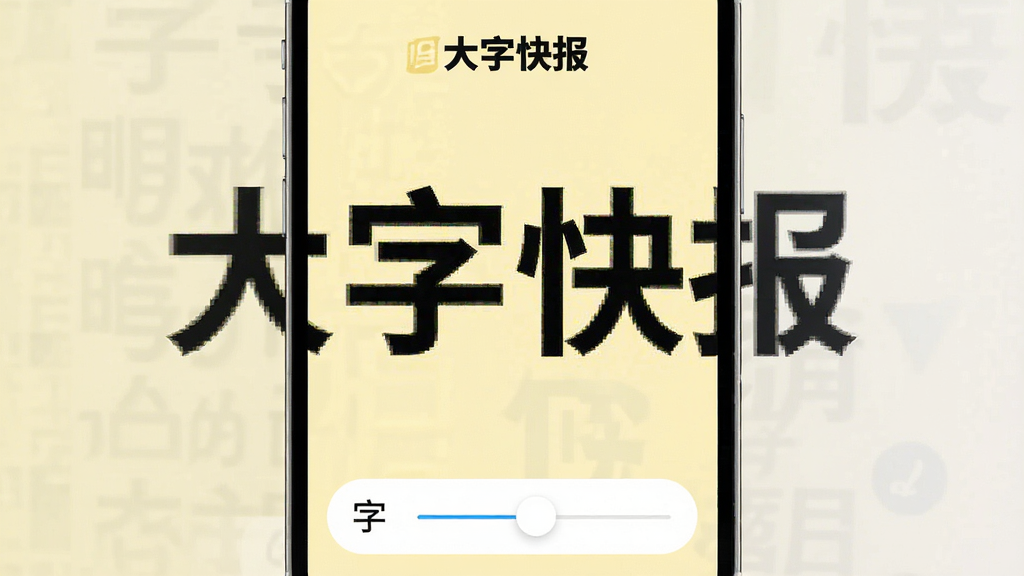 一张展示大字快报APP内阅读界面的图片,屏幕中央显示一篇新闻正文,字号非常大,文字清晰锐利,背景为护眼淡黄色,上方有“大字快报”的logo标识,下方有调节字号的滑块图标,整体排版宽松舒适,风格简洁现代,画质干净无多余元素。