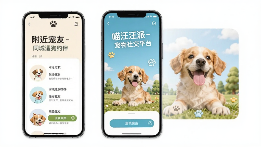 喵汪派-宠物社交平台 附近宠友 同城遛狗约伴功能界面