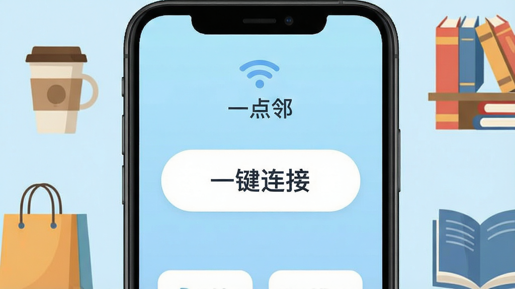 һ���ֻ���Ļ��д������������ʾ��һ���ڡ�App���������಼�֣�������WiFi�ź�ͼ��͡�һ�����ӡ���ť��������ǳ��ɫ���䣬��Χ�����ſ��ȱ����̳��������ͼ����鱾�������Ԫ�أ�ͻ��������������������ƽ���廭�����ʸɾ��������޶���Ԫ��