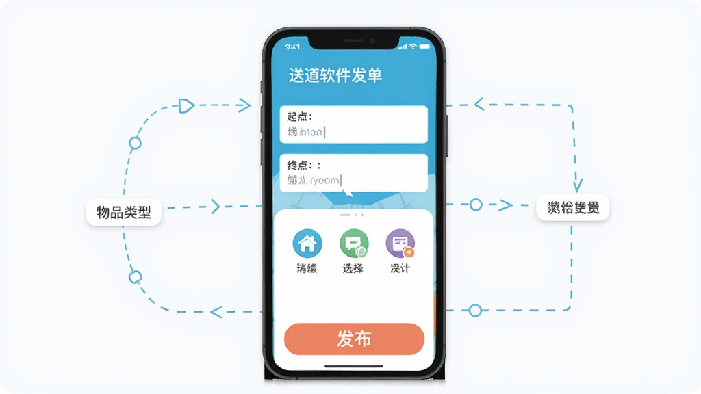 �͵������������棬�ֻ���Ļ����ʾ����յ��������Ʒ����ѡ��ͼ�꣬�ײ���һ����Ŀ�ķ�����ť���������ƽ������ɫ���£���Χ�м�������ע���̣����ʸɾ�