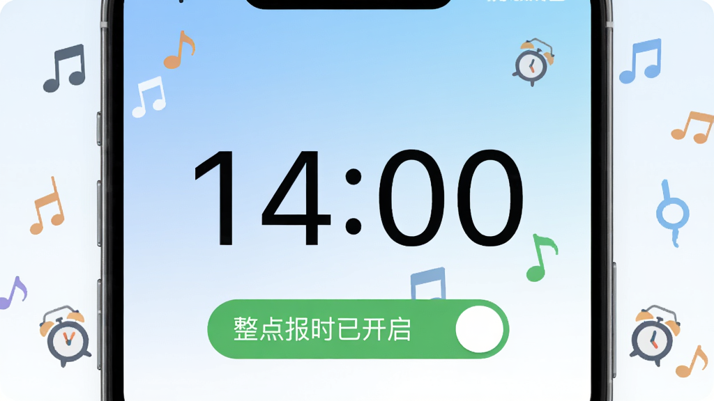 һ���ֻ���Ļչʾ������ʱ����APP�������ͼƬ������������ʾ�������ʱ�ӡ�14:00�����·��С����㱨ʱ�ѿ���������ɫ���ذ�ť����������͵����׽��䣬��Ļ��Χ����������������Сͼ�꣬����ִ���ƽ�����ʸɾ��������޶���Ԫ��