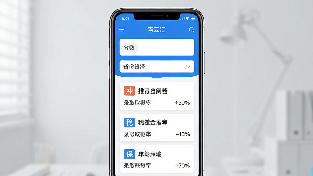 һ��AI���ɵ�ͼƬ��������һ�������ֻ�����Ļ����ʾ�����ƻ㡱App�������Ƽ�ҳ�档���֣���Ļ�����Ƿ���������ʡ��ѡ�������·��г������Ƽ�ԺУ��Ƭ���ֱ��ע���塱���ȡ���������ǩ���Ű棺�������У���Ƭ�����ȡ������ˬ�Ľ�����App���������ɫ��ϸ�ڣ���Ƭ����ʾԺУ���ƺ�¼ȡ���ʰٷֱȣ��������������ʣ����壬����ɾ����޶���Ԫ�ء�