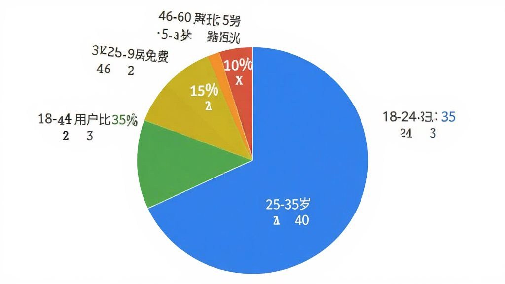 免费游戏准星辅助用户年龄分布饼状图,图表显示18-24岁用户占比35%,25-35岁用户占比40%,36-45岁用户占比15%,46-60岁用户占比10%,饼图颜色鲜明,标注清晰,背景简洁干净,画质清晰无多余元素