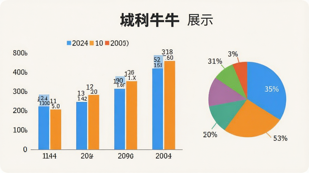 找牛牛 统计 图表 展示 柱状图 和 饼图 色彩 分明 数据 标签 清晰 背景 浅色 风格 商务 简洁 画质 干净 无 多余 元素