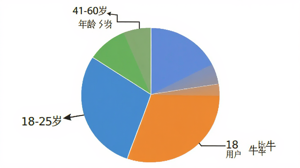 找牛牛 用户 年龄 分布 饼状图 18-25岁 26-40岁 41-60岁 占比 清晰 标签 风格 简洁 画质 干净 无 多余 元素