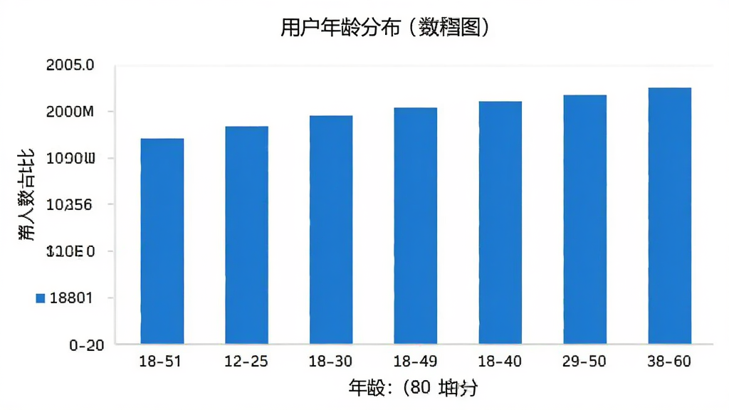网上电费记录 用户年龄分布柱状图 横轴为年龄段 纵轴为人数占比 显示18-60岁分布 简洁图表 蓝白配色 干净清晰