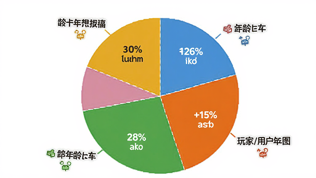 皮卡堂之梦想起源 用户年龄分布饼状图 画面展示不同年龄段玩家占比 布局为圆形饼图 风格为简洁的图表设计 细节包括百分比数字和颜色区分 画质清晰 干净 无多余元素