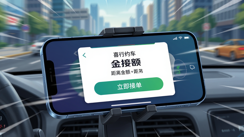 һ�ű��֡�ϲ��Լ�����ٰ桱���ٽӵ����ܵĳ����廭��������һ���ֻ������ڳ���֧���ϣ���Ļ��ʾһ����Ŀ�Ķ����������������С������ӵ�����ť�;�������Ϣ���ֻ���Χ���ٶȸе�������Ч�������ǳ��е�·�黯��������񶯸����죬����������������Ԫ��
