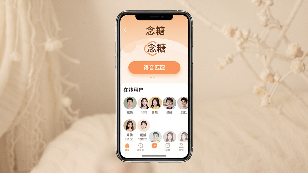һ��չʾ����APP����ȫò���ֻ�����ͼ������������һ���ֻ�����Ļ��ʾ����APP����ҳ����ҳ�����С����ǡ�������Logo���м�������ƥ�䰴ť�������û�ͷ���б����ײ��ǵ����������岼�ֲ�����͵�ůɫ���������ܰ��Լ��ϸ�ڸɾ��������������޶���Ԫ��