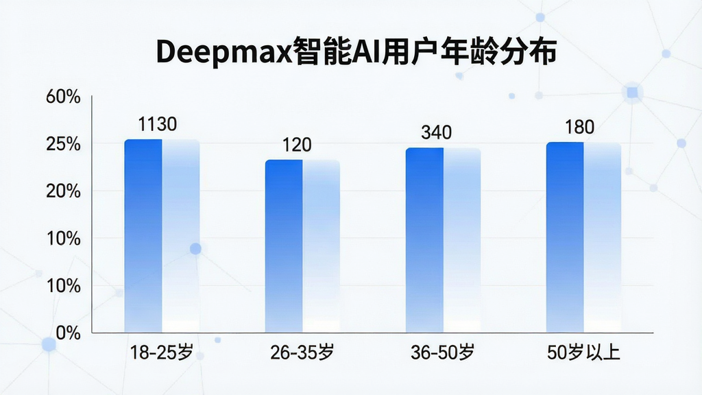 һ����״ͼ��Ϣͼ������Ϊ��Deepmax����AI�û�����ֲ����������ע��18-25�꡹��26-35�꡹��36-50�꡹��50�����ϡ��ĸ�����Σ�����Ϊ�ٷֱȿ̶ȣ����Ӳ������׽�����ɫ�����沼�־��У�������������ݱ�ǩ���������ʸɾ��޶���װ��