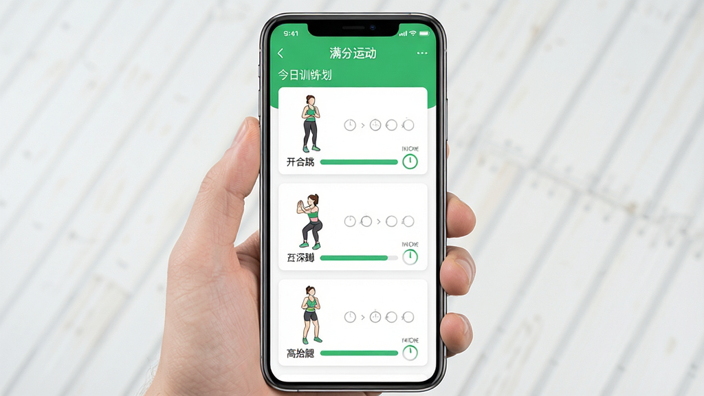 һ��չʾ�������˶���Appѵ���ƻ�ҳ����ֻ���Ļ��ͼ����Ļ����ʾ����ѵ�������б�����������������׺͸�̧������������Ƭ��ÿ����Ƭ���ж���ʾ��ͼ�͵���ʱ�������������԰�ɫ����ɫΪ��ɫ��������������������ִ������ʸɾ��޶���Ԫ��