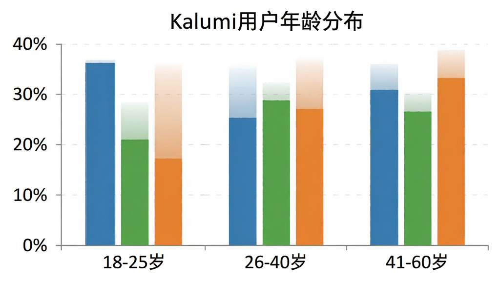 一张柱状图图片,展示Kalumi用户年龄分布,横轴为年龄段