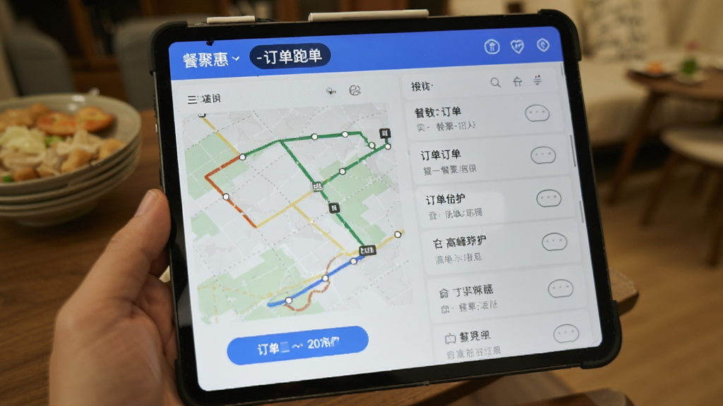 餐聚惠配送-餐饮配送接单工具 高峰时段接单跑单路线和订单列表实拍