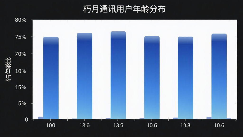 柱状图展示“朽月通讯”用户年龄分布,横轴为年龄段,纵轴为用户占比,柱状图颜色为蓝色渐变,图表标题为“朽月通讯用户年龄分布”,背景干净,风格简洁现代,画质清晰,无多余元素