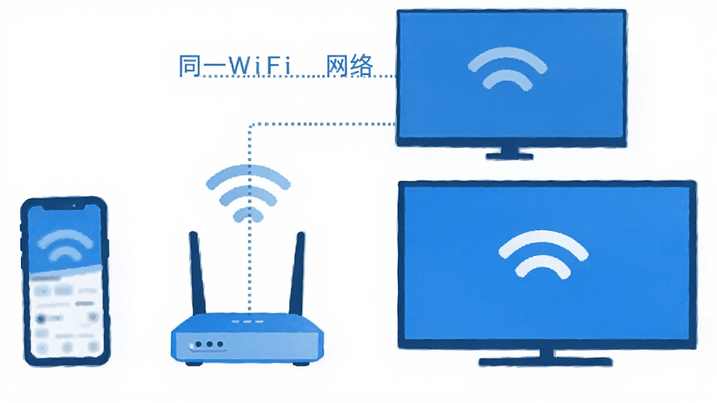�ֻ��͵���ͨ��WiFi����Ͷ����ʾ��ͼ����������·�������ֻ�����������Ԫ�أ������߱�ʾ�źŴ���·�����Ա߱�ע��ͬһWiFi���硱�������������Ϣͼ������ɫ�������ʸɾ�����