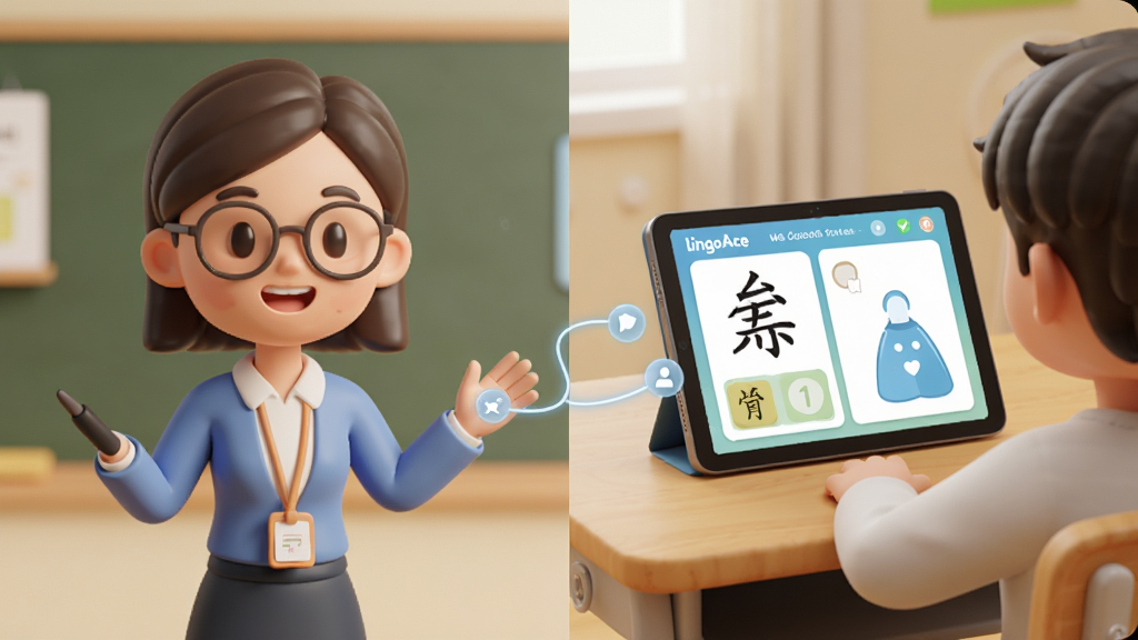 һ��չʾLingoAce Student����ֱ�����ó�����ͼƬ�������Ϊ�������룬����ǿ�ͨ������ʦ��������������ͷ���Σ��Ҳ��Ǻ��Ӷ���������ǰ����ƽ����Ļ����Ļ����ʾ���ֺͻ����������򣬻����м������߻�����Ԫ�أ���������ܰ���������ʸɾ��������޶���Ԫ��
