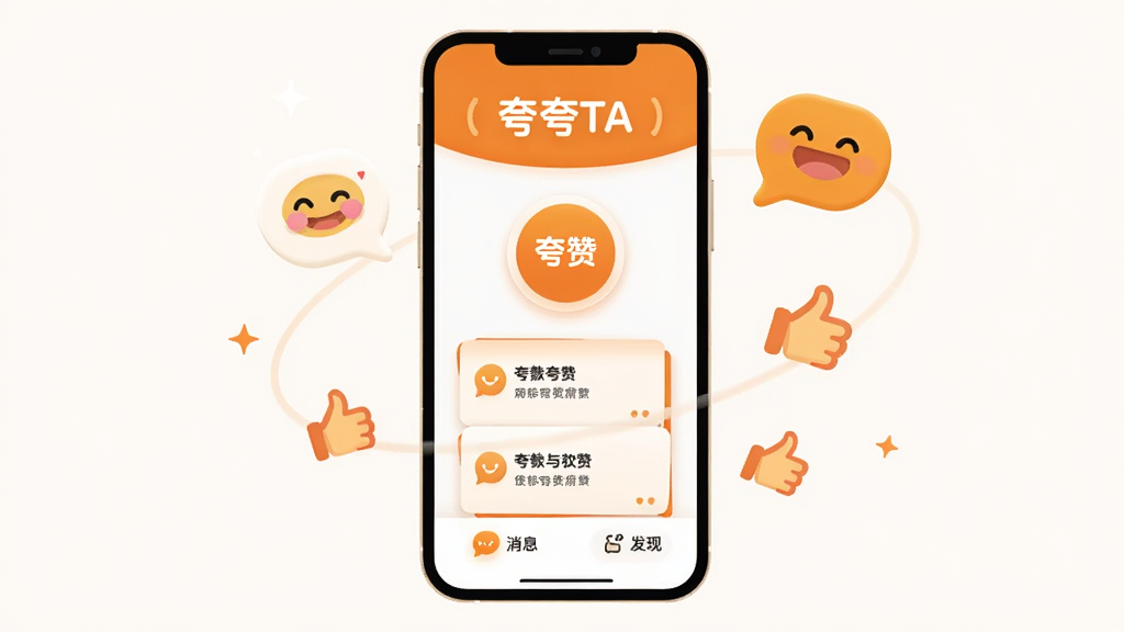 �����������ֻ���Ļչʾ���TA���������棬������ů��ɫ�Ͱ�ɫΪ��ɫ���������С����TA���������м���Բ�ο��ް�ť�͹������޿�Ƭ���ײ�����Ϣ�ͷ���������ǩ����Χ������Ц�����ݺ͵�������ͼ�꣬��ƽ����Ʒ��ϸ��Բ�󣬱����ɾ���࣬���������������޶���Ԫ��