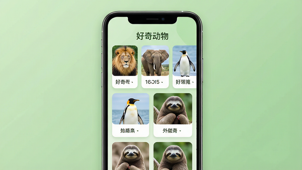 һ��չʾ���涯���������Ľ�����ֻ�����ͼ�����������Ǻ��涯��APP����ҳ������д�š����涯��ĸ��֣�ҳ����������ʽ����������ʨ�ӡ�������졢�����ȶ��ֶ��￨Ƭ��ÿ�ſ�Ƭ���ж�����Ƭ�ͼ�����ƣ���������͵���Ȼ��ɫ�������岼�������ɾ�����������ִ�������ϸ���������޶���װ��Ԫ��