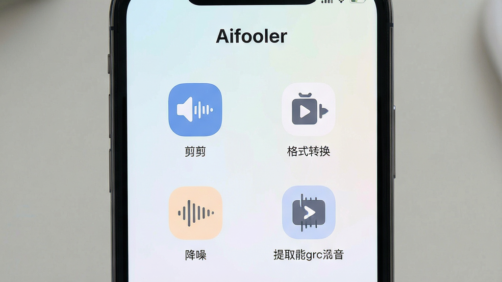 һ��չʾAifooler������������ֻ���ͼ���ͼƬ�������������ֻ���Ļ����Ļ����ʾAifoolerӦ�ý��棬�������������ơ�Aifooler�����������������Ƶ��������ʽת�������롢��ȡ�������ĸ��������ͼ�꣬ͼ���������룬����Ϊǳɫ���䣬�����ˬ�ִ���ϸ�ڸɾ������������޶���Ԫ��
