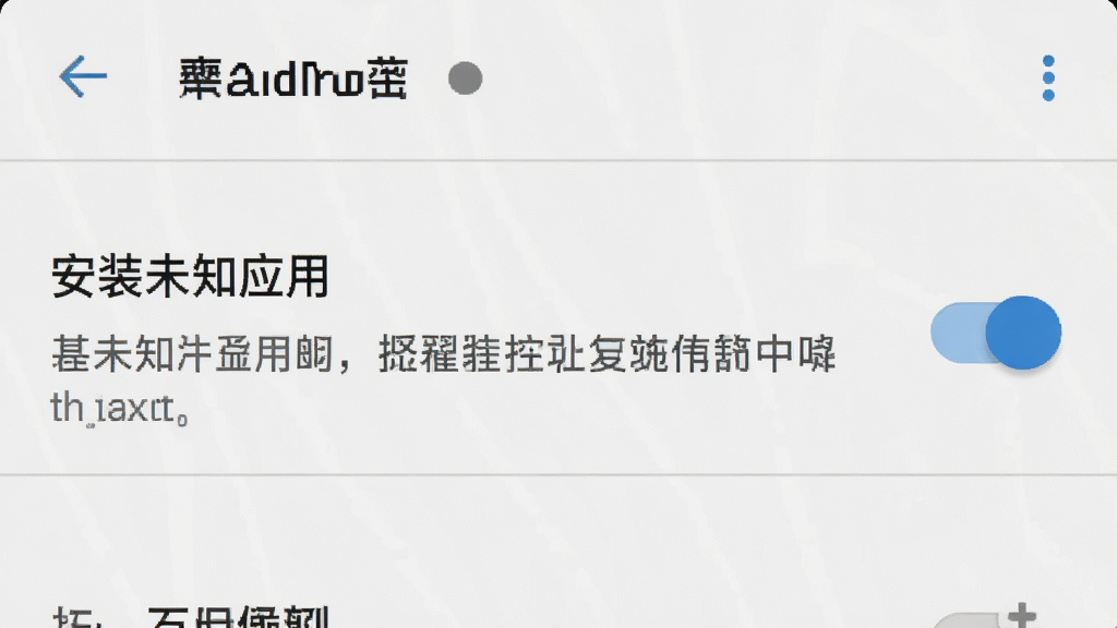 一张手机屏幕截图,显示安卓系统设置中的“安装未知应用”权限开关界面,界面中有高亮的开关按钮和提示文字,风格为系统原生UI,画质清晰,细节准确,背景干净