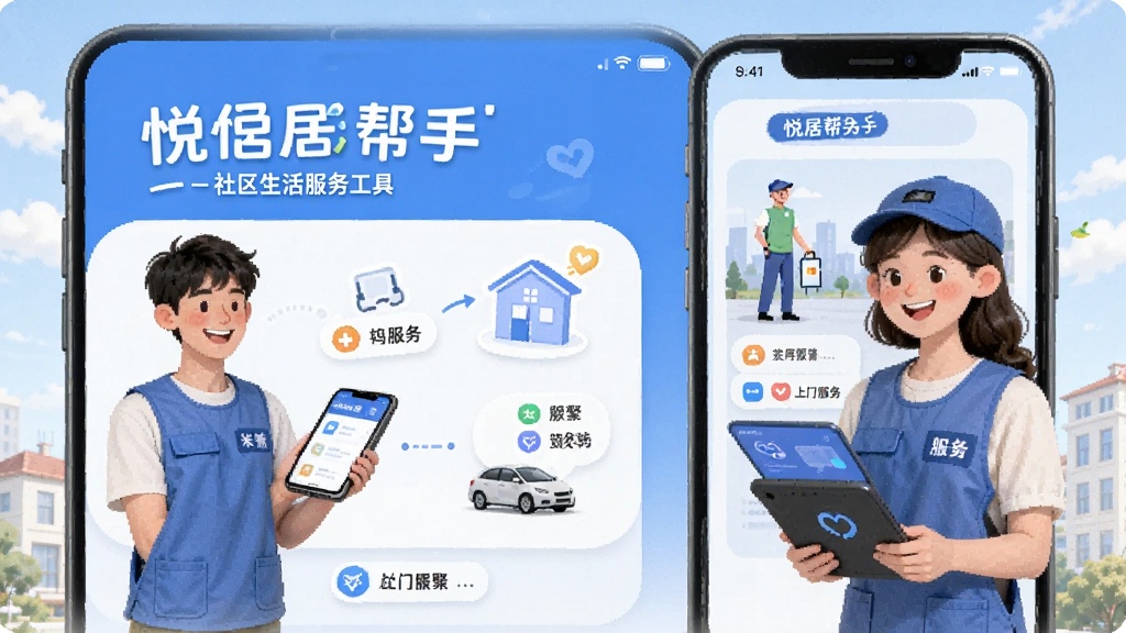 悦居帮手-社区生活服务工具 周边服务人员匹配与上门服务场景