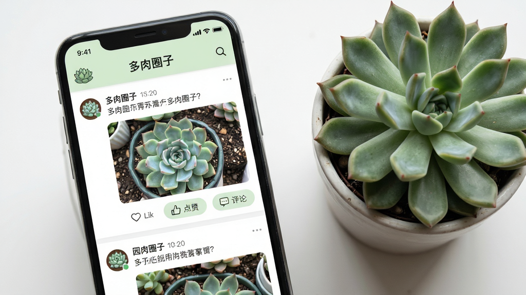 һ��չʾ԰��ȦAPP�ڶ���Ȧ��ҳ����ֻ���ͼ���������ֻ���Ļ����ʾ����Ȧ�ӵ���Ϣ����������Ȧ�����ƺͶ���ֲ��Сͼ�꣬�·����û������Ķ�����Ƭ���������ʣ�ÿ�������·��е��޺����۰�ť�������԰�ɫ��ǳ��ɫΪ�����Ű����࣬�ֻ��Ա߷���һ����ʵ�Ķ���ֲ����Ϊװ�Σ����������Ȼ�����ʸɾ����޶���Ԫ��