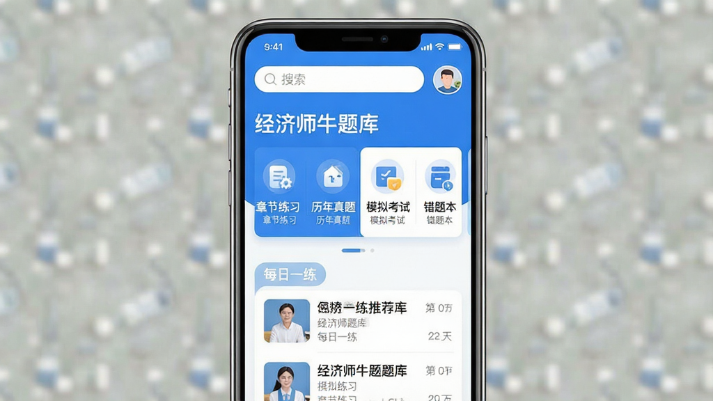һ���ֻ�Ӧ�ý���չʾͼ������������һ�������ֻ�����Ļ��ʾ������ʦţ��⡱App�������棬����Ϊ���������û�ͷ���м����½���ϰ���������⡢ģ�⿼�ԡ����Ȿ�ĸ����ܿ�Ƭ�������У��·�Ϊÿ��һ���Ƽ��б������岼����ˬ��������ɫΪ��������ִ���ƽ����ϸ��Բ�󣬻��ʸɾ��������޶���Ԫ��