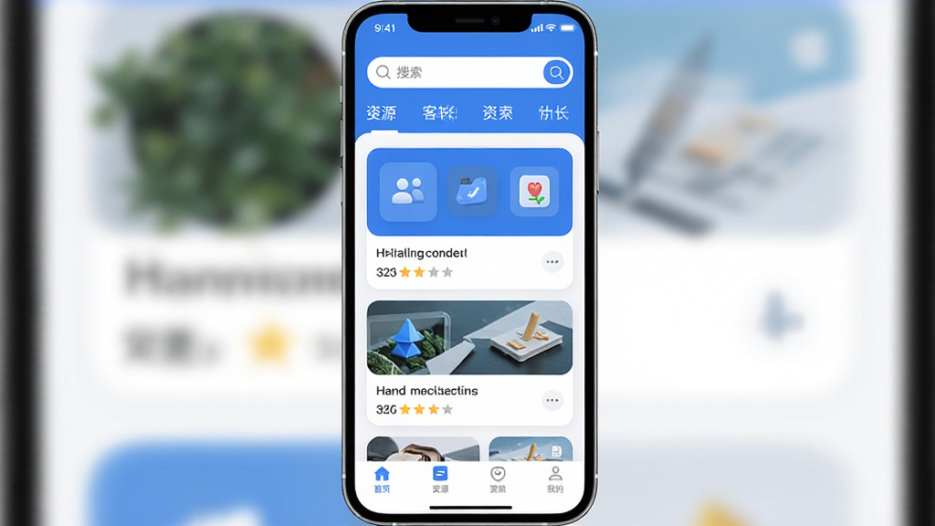 һ��չʾ�ѿ�Դ�������Ľ�����ֻ���Ļ��ͼ�������������ѿ�ԴAPP����ҳ��������������ͷ����ǩ���м�����Դ�б���Ƭ���ײ��ǵ����������岼�ָɾ���ˬ��������ɫ������ִ���ƽ��ϸ��Բ�󣬻��������ɾ����޶���Ԫ��
