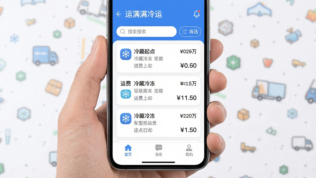 һ���ֻ���Ļչʾ����������˾��APP�����棬�����������������˶����б���ÿ�Ŷ�����Ƭ��ע����յ㡢��������Ϊ����䶳���˷ѽ��ͳ���Ҫ�󣬶�������������ɸѡ��ť���ײ�������Ϊ��ҳ����Ϣ���ҵ�����ѡ��������������ɫ��������ִ���ͼ������Բ�󣬻��ʸɾ��������޶���װ��Ԫ��