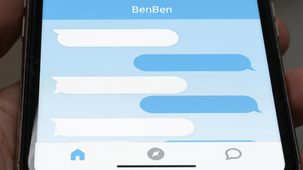 BenBen���������д���ֻ���Ļ��ʾ���ĶԻ��б�������������д�š�BenBen��������Ϊǳ��ɫ���䣬�������ݲ���Բ����ƣ���ɫ�뵭��ɫ���棬�������κι�����򵯴����ײ�������������ͼ�꣬��������ˬ�ɾ�������ϸ�壬������Ԫ��